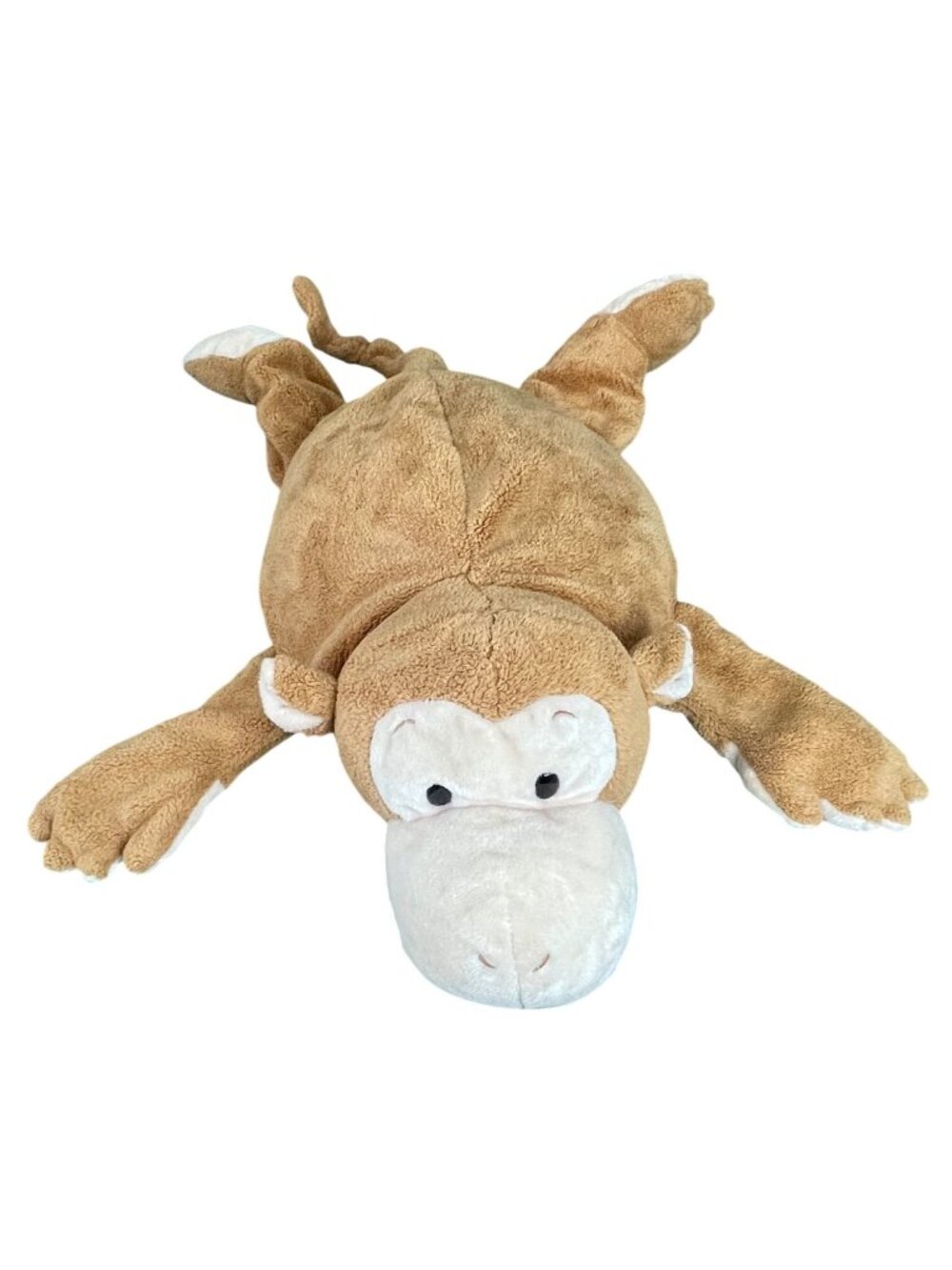Brown Plush Monkey Stuffed Animal Toy With Beads Soft White Face & Belly Laying